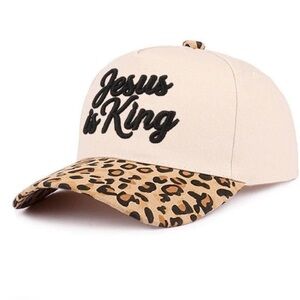 Beige and Leopard Print Hat Cap “Jesus is King” *BRAND NEW*